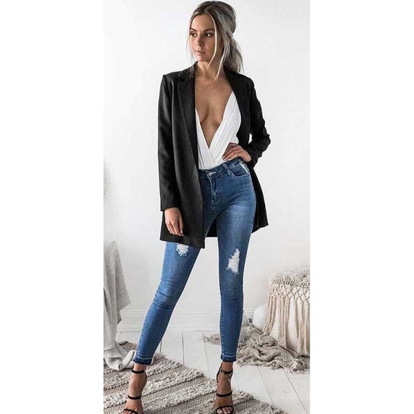 Office Lady Autumn Fashion Women Ladies Long Sleeve Solid Cardigan Casual Blazer Suit Jacket Coat Outwear Brief Clothes Wear