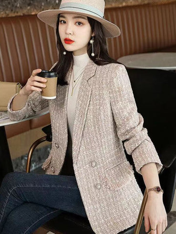 Office Lady Blazer Casual Elegant Long Sleeve Fashionable Double Breasted Casual Elegant Solid Color Chic Outerwear 2023