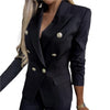 Office Lady Blazer Double-breasted Placket Long Sleeves Flap Pockets Autumn Winter Solid Color Lapel Women Suit Jacket Outerwear