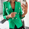 Office Lady Blazer Double-breasted Placket Long Sleeves Flap Pockets Autumn Winter Solid Color Lapel Women Suit Jacket Outerwear