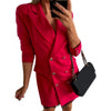 Office Lady Blazer Suit Dress Wrap V Neck Turndown Collar Sexy Mini Dress Women Long Sleeve Solid Blazer Party Dress