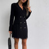 Office Lady Blazer Suit Dress Wrap V Neck Turndown Collar Sexy Mini Dress Women Long Sleeve Solid Blazer Party Dress