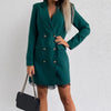 Office Lady Blazer Suit Dress Wrap V Neck Turndown Collar Sexy Mini Dress Women Long Sleeve Solid Blazer Party Dress
