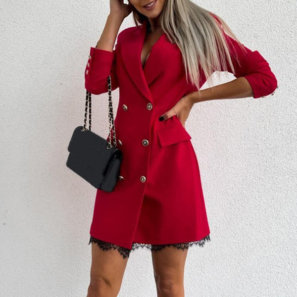 Office Lady Blazer Suit Dress Wrap V Neck Turndown Collar Sexy Mini Dress Women Long Sleeve Solid Blazer Party Dress