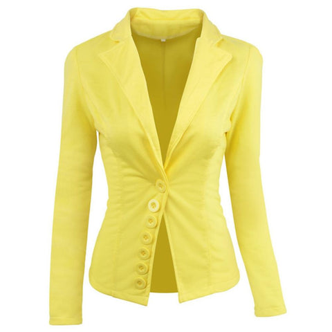 Office Lady Blazer Suits Single-breasted Long Sleeves Small Suit Lady Casual Short Jacket Women's Fashion Yellow Short Outerwear