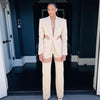 Office Lady Blazers Two Piece Set Autumn Hollow Out Elegant High Streetwear Suits Lonh Seelve Coat Patchwork Pants 2023