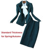 Office Lady Business Casual One Button Suit Blazer Skirt One Set Elegant Green Blazer Jacket + Bud Skirt