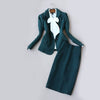 Office Lady Business Casual One Button Suit Blazer Skirt One Set Elegant Green Blazer Jacket + Bud Skirt
