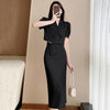 Office Lady Elegant Short Blazer Two Piece Sets Korean Casual  Long Sleeve Suit Coat + High Waist Slim Slit Skirts Sexy Outfit