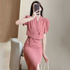 Office Lady Elegant Short Blazer Two Piece Sets Korean Casual  Long Sleeve Suit Coat + High Waist Slim Slit Skirts Sexy Outfit