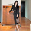 Office Lady Elegant Short Blazer Two Piece Sets Korean Casual  Long Sleeve Suit Coat + High Waist Slim Slit Skirts Sexy Outfit