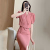 Office Lady Elegant Short Blazer Two Piece Sets Korean Casual  Long Sleeve Suit Coat + High Waist Slim Slit Skirts Sexy Outfit
