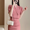 Office Lady Elegant Short Blazer Two Piece Sets Korean Casual  Long Sleeve Suit Coat + High Waist Slim Slit Skirts Sexy Outfit