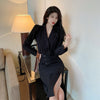 Office Lady Elegant Short Blazer Two Piece Sets Korean Casual  Long Sleeve Suit Coat + High Waist Slim Slit Skirts Sexy Outfit
