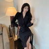 Office Lady Elegant Short Blazer Two Piece Sets Korean Casual  Long Sleeve Suit Coat + High Waist Slim Slit Skirts Sexy Outfit