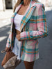 Office Lady Lapel Double Breasted Business Commute Blazers Spring Autumn Elegant Chic Coat Pink Plaid and Striped Blazer