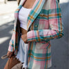 Office Lady Lapel Double Breasted Business Commute Blazers Spring Autumn Elegant Chic Coat Pink Plaid and Striped Blazer