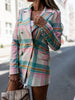 Office Lady Lapel Double Breasted Business Commute Blazers Spring Autumn Elegant Chic Coat Pink Plaid and Striped Blazer