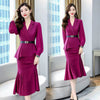 Office Lady Ruffle Blazers Outfits Elegant Chic Puff Sleeve Short Coat and Sexy Slim Midi Skirts Suit With Belt Two Piece Sets
