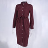 Office Lady Shirt Dress Slim Long Sleeve Button Sashes Turn-down Collar Midi Dresses 2023 Spring Autumn Women's Clothing