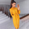 Office Lady Shirt Dress Slim Long Sleeve Button Sashes Turn-down Collar Midi Dresses 2023 Spring Autumn Women's Clothing