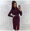 Office Lady Shirt Dress Slim Long Sleeve Button Sashes Turn-down Collar Midi Dresses 2023 Spring Autumn Women's Clothing