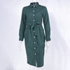 Office Lady Shirt Dress Slim Long Sleeve Button Sashes Turn-down Collar Midi Dresses 2023 Spring Autumn Women's Clothing