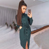 Office Lady Shirt Dress Slim Long Sleeve Button Sashes Turn-down Collar Midi Dresses 2023 Spring Autumn Women's Clothing