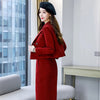 Office Lady Solid Two Piece Sets Women Full Sleeve Double Breasted Short Blazer Outfits Formal High Waist Slim Slit Skirts Suits