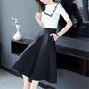 Office Lady clothing set Women summer Spring black and white Knitted Tops Tees And Long Skirt Black Woman Vestidoes suits NS278