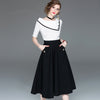 Office Lady clothing set Women summer Spring black and white Knitted Tops Tees And Long Skirt Black Woman Vestidoes suits NS278