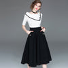 Office Lady clothing set Women summer Spring black and white Knitted Tops Tees And Long Skirt Black Woman Vestidoes suits NS278