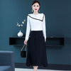 Office Lady clothing set Women summer Spring black and white Knitted Tops Tees And Long Skirt Black Woman Vestidoes suits NS278