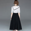 Office Lady clothing set Women summer Spring black and white Knitted Tops Tees And Long Skirt Black Woman Vestidoes suits NS278