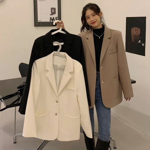 Office Style Autumn Blazer Women Casual Long Sleeve Loose Casual Solid Color Street Jacket Streetwear Outwear Clothing New