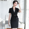 Office Uniform Design Women Black White Pink Business Skirt Suit Female Short Sleeve Blazer with Skirt Formal Work Two Piece Set