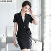 Office Uniform Design Women Black White Pink Business Skirt Suit Female Short Sleeve Blazer with Skirt Formal Work Two Piece Set