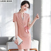 Office Uniform Design Women Black White Pink Business Skirt Suit Female Short Sleeve Blazer with Skirt Formal Work Two Piece Set