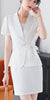 Office Uniform Design Women Black White Pink Business Skirt Suit Female Short Sleeve Blazer with Skirt Formal Work Two Piece Set