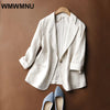 Office White Cotton Linen Thin Blazer Jackets Women Unlined Basic Formal Slim Coats Elegant Casual Summer Lapel Ol Outwear New