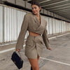 Office clothes blazer and skirt sets vintage two piece set women korean long sleeve cropped blazer skirt suits blazer suits