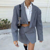 Office clothes blazer and skirt sets vintage two piece set women korean long sleeve cropped blazer skirt suits blazer suits