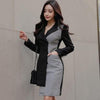 Office lady Eelegant Style plaid Print patchwork blazers   korean Style Fashion Women Autumn long jackets jn371