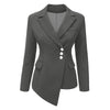 Office lady work business wear women asymmetrical hem blazer jacket coat long sleeve notched solid femme button blazer oversized