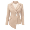 Office lady work business wear women asymmetrical hem blazer jacket coat long sleeve notched solid femme button blazer oversized