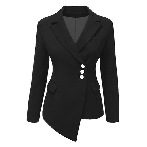 Office lady work business wear women asymmetrical hem blazer jacket coat long sleeve notched solid femme button blazer oversized