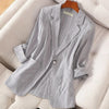 Offlce Lady White Striped Half Sleeve Blazer Women Korean Slim Oversized 4xl Classic Solid Suit Coats Elegant Business Outwear