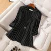 Offlce Lady White Striped Half Sleeve Blazer Women Korean Slim Oversized 4xl Classic Solid Suit Coats Elegant Business Outwear