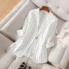 Offlce Lady White Striped Half Sleeve Blazer Women Korean Slim Oversized 4xl Classic Solid Suit Coats Elegant Business Outwear