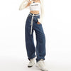 Okuohao Wide Leg Jeans Women Printed Streetwear Denim Pants High Waist Loose Wash Blue Mom Jeans Straight Casual Trouser